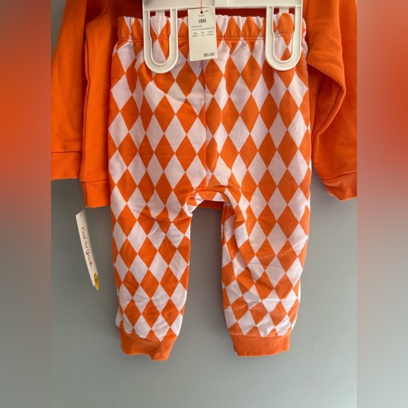 Cat & Jack Baby Halloween Pumpkin Matching Set SZ 18M Orange White Argyle New - Picture 4 of 5